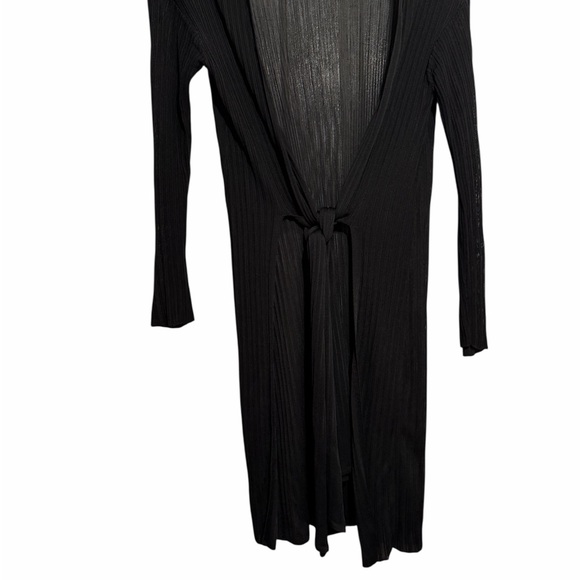 MM Lafleur Graham Kimono Duster Cardigan Black Ribbed-Knit Side Slit Shawl - Picture 4 of 11